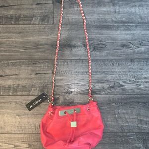 New With Tags Olivia + Joy Vibrant Coral & Gold Chain-Link Crossbody Purse